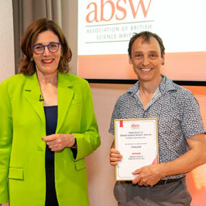 Philip Ball receives award for Editorial of the year with Vivienne Parry the host